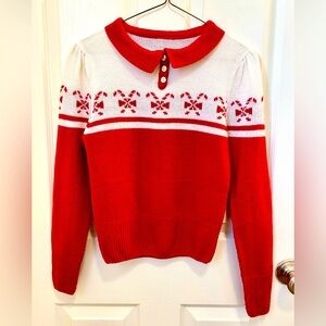 40s knitted Candy Jumper ugly Sweater in Red and White Christmas tyrolean knit
